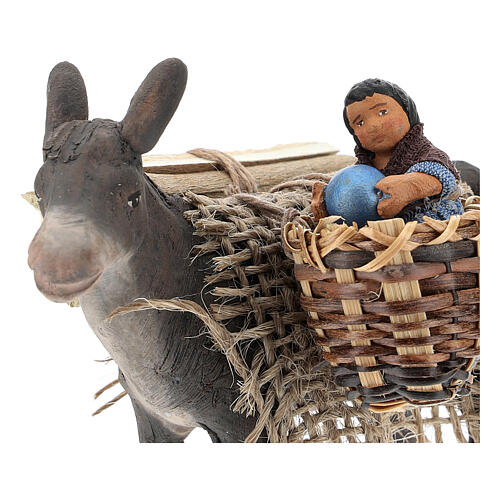 Donkey carrying child in basket, 10 cm Neapolitan nativity 2