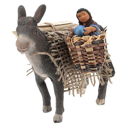 Donkey carrying child in basket, 10 cm Neapolitan nativity 3