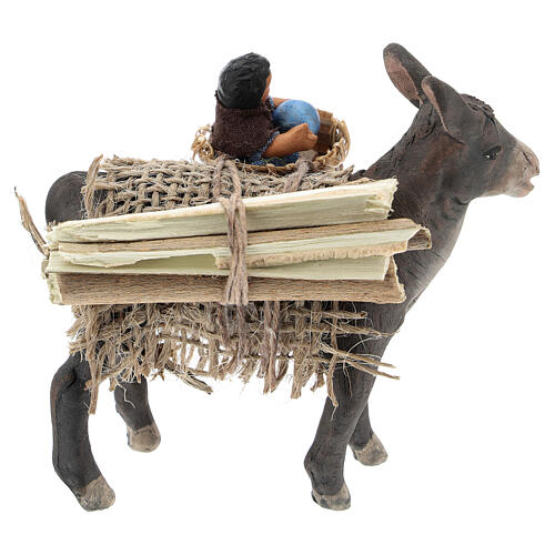 Donkey carrying child in basket, 10 cm Neapolitan nativity 5