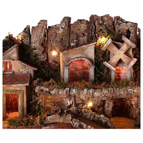 Village setting for 8 cm Neapolitan Nativity scene, with moving mill 7