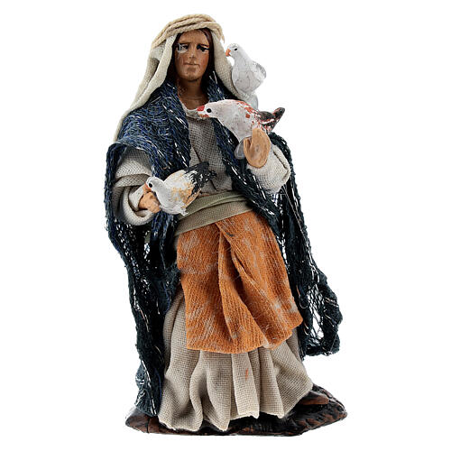 Donna con colombi statua terracotta presepe napoletano 8 cm 1