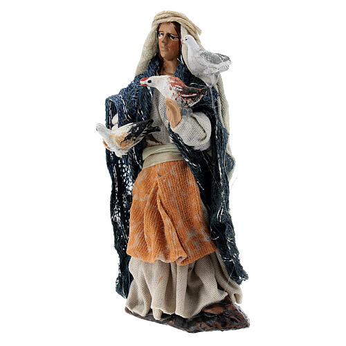 Woman with doves terracotta statue, 8 cm Neapolitan nativity 2