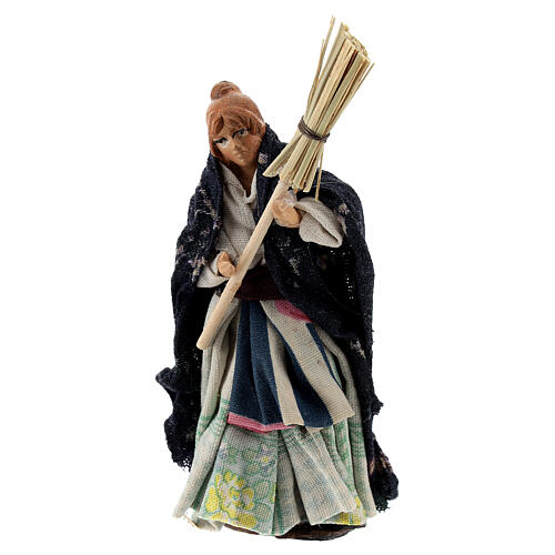 Mulher com vassoura levantada terracota para presépio napolitano com figuras de altura média 8 cm 1
