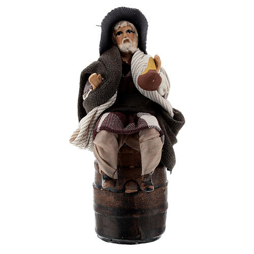 Drunkard with flask on barrel, 8 cm Neapolitan nativity figurine 1