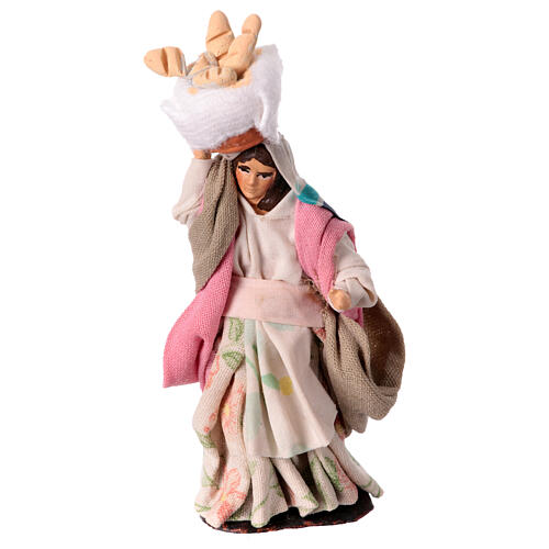 Woman with bread baskets, 8 cm Neapolitan nativity figurine 1