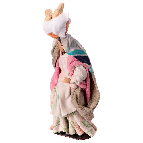 Kobieta z koszami chleba, terakota, figurka do szopki neapolitańskiej, 8 cm 2