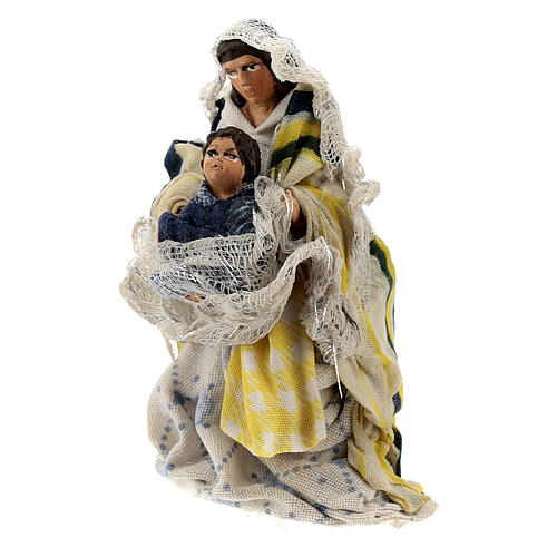 Mulher sentada com menino figura terracota para presépio napolitano com personagens de altura média 8 cm 2