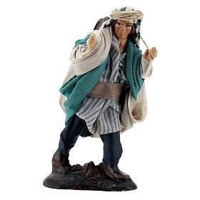 Pastore botti in spalla terracotta presepe napoletano 8 cm