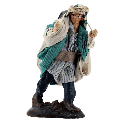 Pastor com barris nas costas figura terracota para presépio napolitano com personagens de altura média 8 cm 1