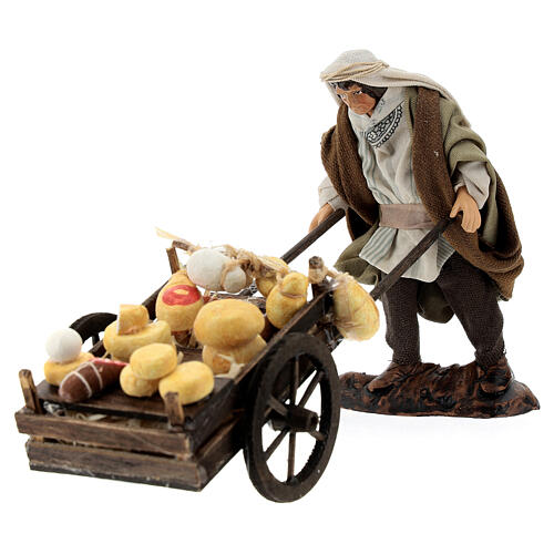 Mercador com carrinho de charcutaria e queijos figura terracota para presépio napolitano com personagens de altura média 12 cm 2