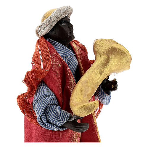 Trumpet player in terracotta, 12 cm Neapolitan nativity 2