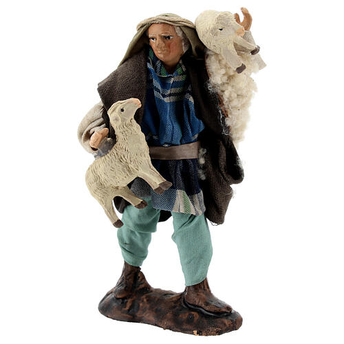 Berger avec mouton à bras 12 cm terre cuite crèche napolitaine 3
