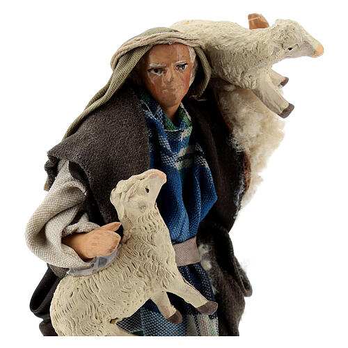 Pastor com ovelhas figura terracota para presépio napolitano com personagens de altura média 12 cm 2