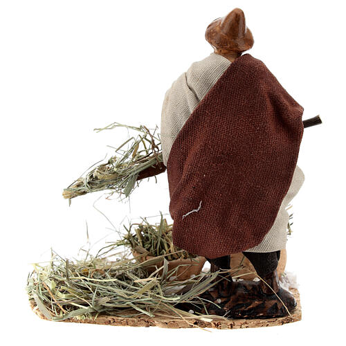 Chłop z widłami i sianem, terakota, 12 cm, szopka neapolitańska 5