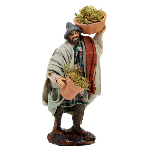 Pastor com cestas de musgo figura terracota para presépio napolitano com personagens de altura média 12 cm 1