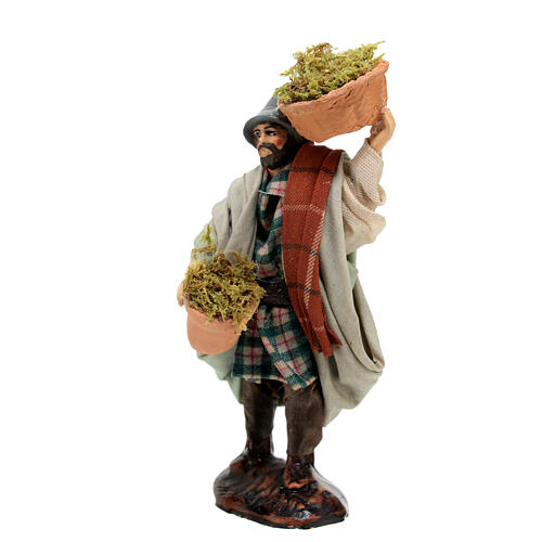 Pastor com cestas de musgo figura terracota para presépio napolitano com personagens de altura média 12 cm 2
