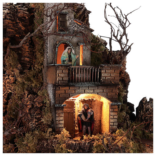 Pueblo campanario iglesia belén napolitano movimiento, estatuas 8-10 cm 90x80x60 cm 7