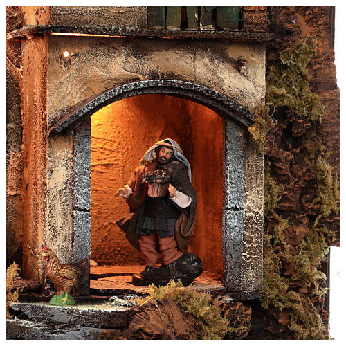 Pueblo campanario iglesia belén napolitano movimiento, estatuas 8-10 cm 90x80x60 cm 11