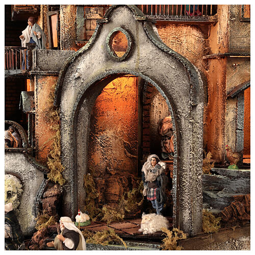 Pueblo campanario iglesia belén napolitano movimiento, estatuas 8-10 cm 90x80x60 cm 12