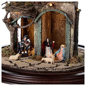 Nativity village in glass bell lighted Neapolitan nativity 50x30 cm