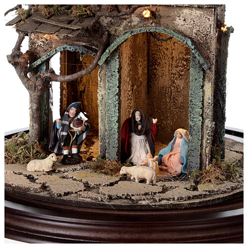 Nativity village in glass bell lighted Neapolitan nativity 50x30 cm 2