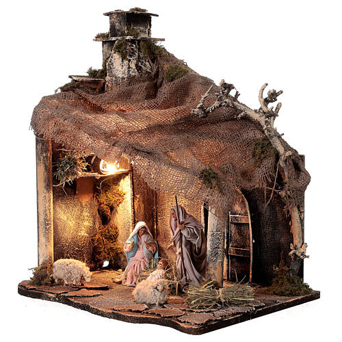 Nativity stable with Holy Family jute roof 12 cm Neapolitan nativity 30x35x45 cm 3