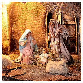 Crèche Napolitaine: Cabane Nativité portail toit jute santons 12 cm crèche napolitaine 30x35x45 cm