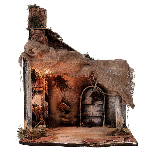 Szopka włoska – stajenka z portykiem i dachem z juty, do figurek 12 cm, szopka neapolitańska, 30×35×45 cm 6
