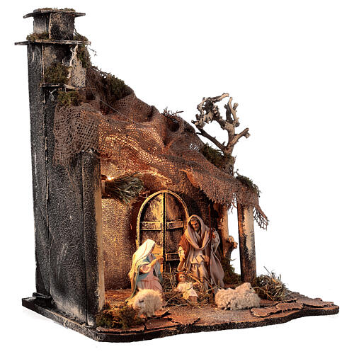 Szopka włoska – stajenka z portykiem i dachem z juty, do figurek 12 cm, szopka neapolitańska, 30×35×45 cm 4