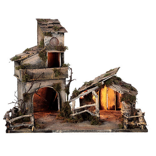 Hütte mit Stall für Neapolitanische Krippe, 30x50x45 cm 7