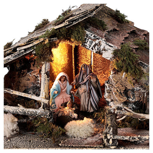 Nativity stable with Neapolitan Holy Family and figurines 8 cm, 30x50x45 cm 2