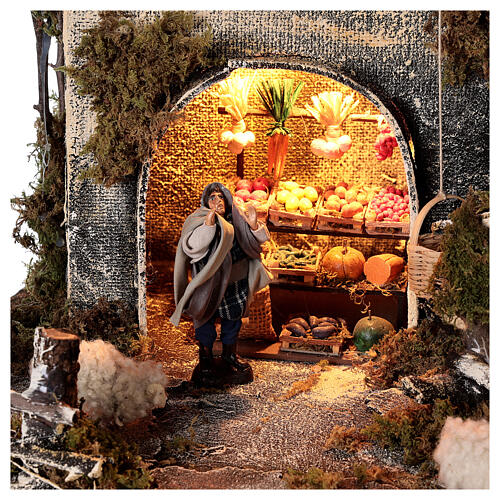 Nativity stable with Neapolitan Holy Family and figurines 8 cm, 30x50x45 cm 4