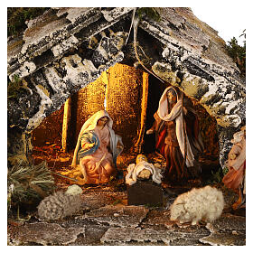 Stable with fountain 8 cm Holy Family sheep 30x45x25 cm Neapolitan nativity