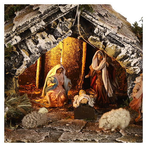 Stable with fountain 8 cm Holy Family sheep 30x45x25 cm Neapolitan nativity 2