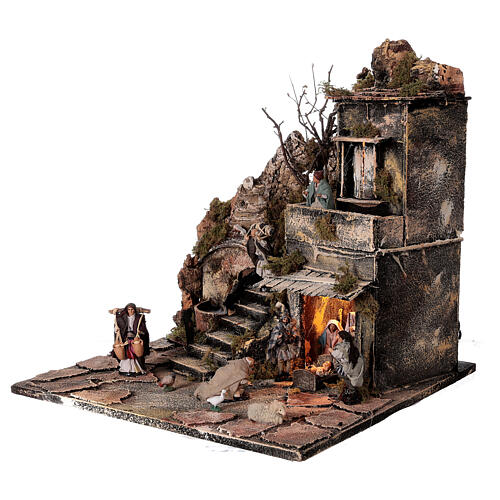 Scenografia z Narodzeniem Pańskim, balkonem i fontanną – szopka neapolitańska 40×40×40 cm, do figurek 8 cm 3