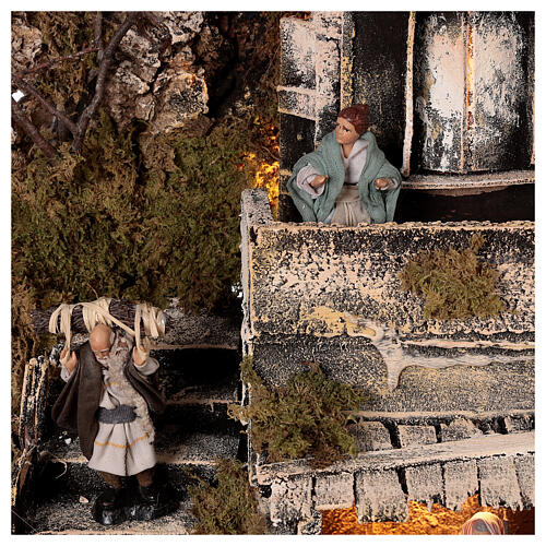 Scenografia z Narodzeniem Pańskim, balkonem i fontanną – szopka neapolitańska 40×40×40 cm, do figurek 8 cm 6