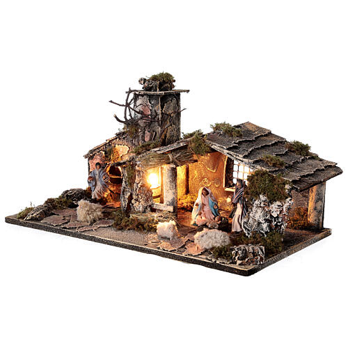 Szopka Bożonarodzeniowa z figurkami 8 cm i piecem, neapolitańska, 25x50x25 cm 3