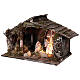 Wooden nativity stable with sloped roof 12 cm Nativity scene Neapolitan 30x45x30 s3