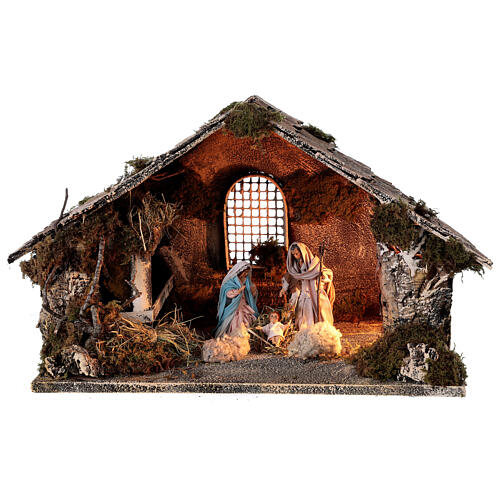 Nativity stable with Holy Family hay decor 12 cm Neapolitan nativity 30x40x30 1