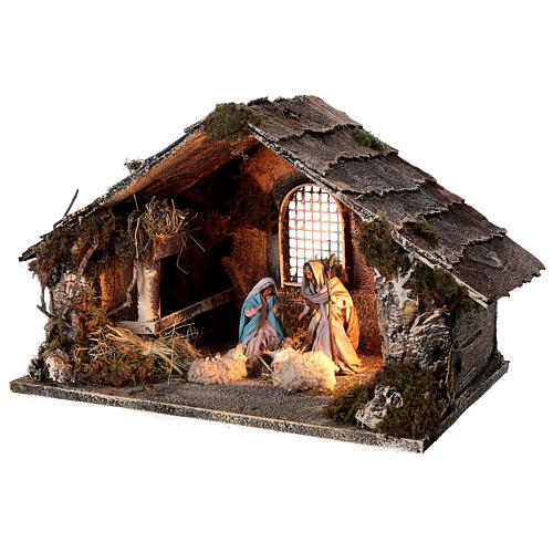 Nativity stable with Holy Family hay decor 12 cm Neapolitan nativity 30x40x30 3