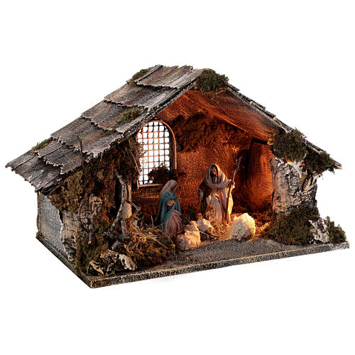 Nativity stable with Holy Family hay decor 12 cm Neapolitan nativity 30x40x30 4