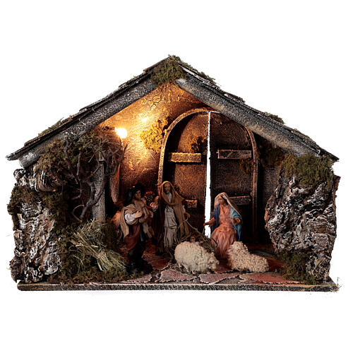 Nativity stable with 14 cm Holy Family terracotta backdoor ajar Neapolitan nativity 30x50x40 1