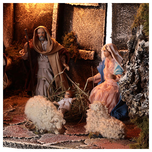 Nativity stable with 14 cm Holy Family terracotta backdoor ajar Neapolitan nativity 30x50x40 2