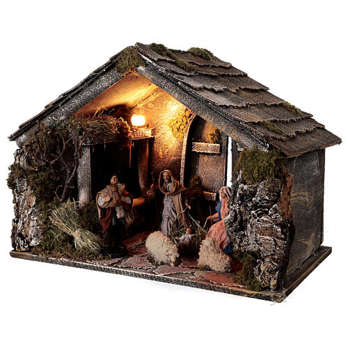 Nativity stable with 14 cm Holy Family terracotta backdoor ajar Neapolitan nativity 30x50x40 3