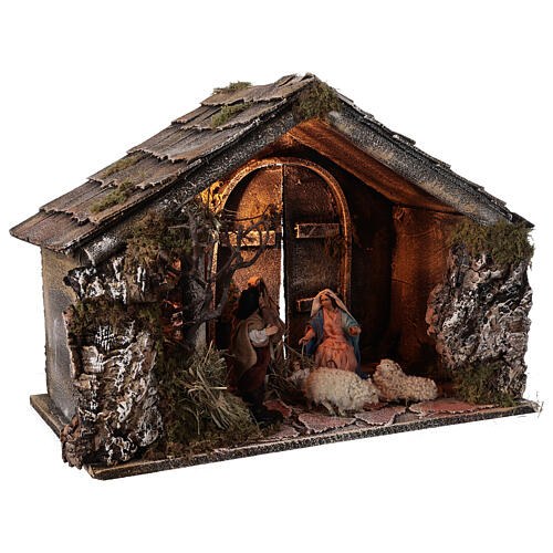 Nativity stable with 14 cm Holy Family terracotta backdoor ajar Neapolitan nativity 30x50x40 4