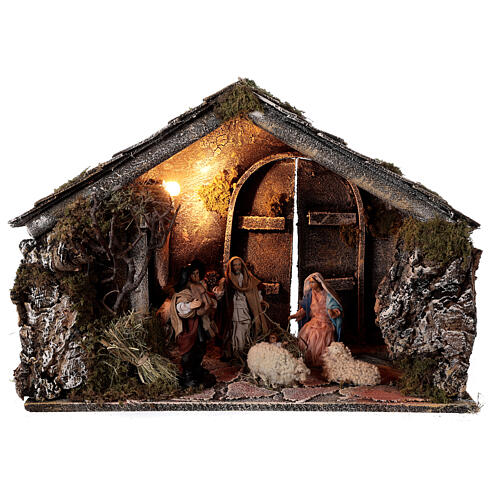 Cabana Natividade figuras terracota altura média 14 com portão presépio napolitano 29x50x38 1