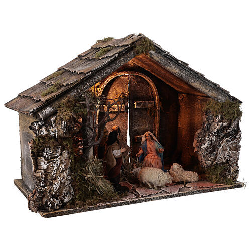 Cabana Natividade figuras terracota altura média 14 com portão presépio napolitano 29x50x38 4