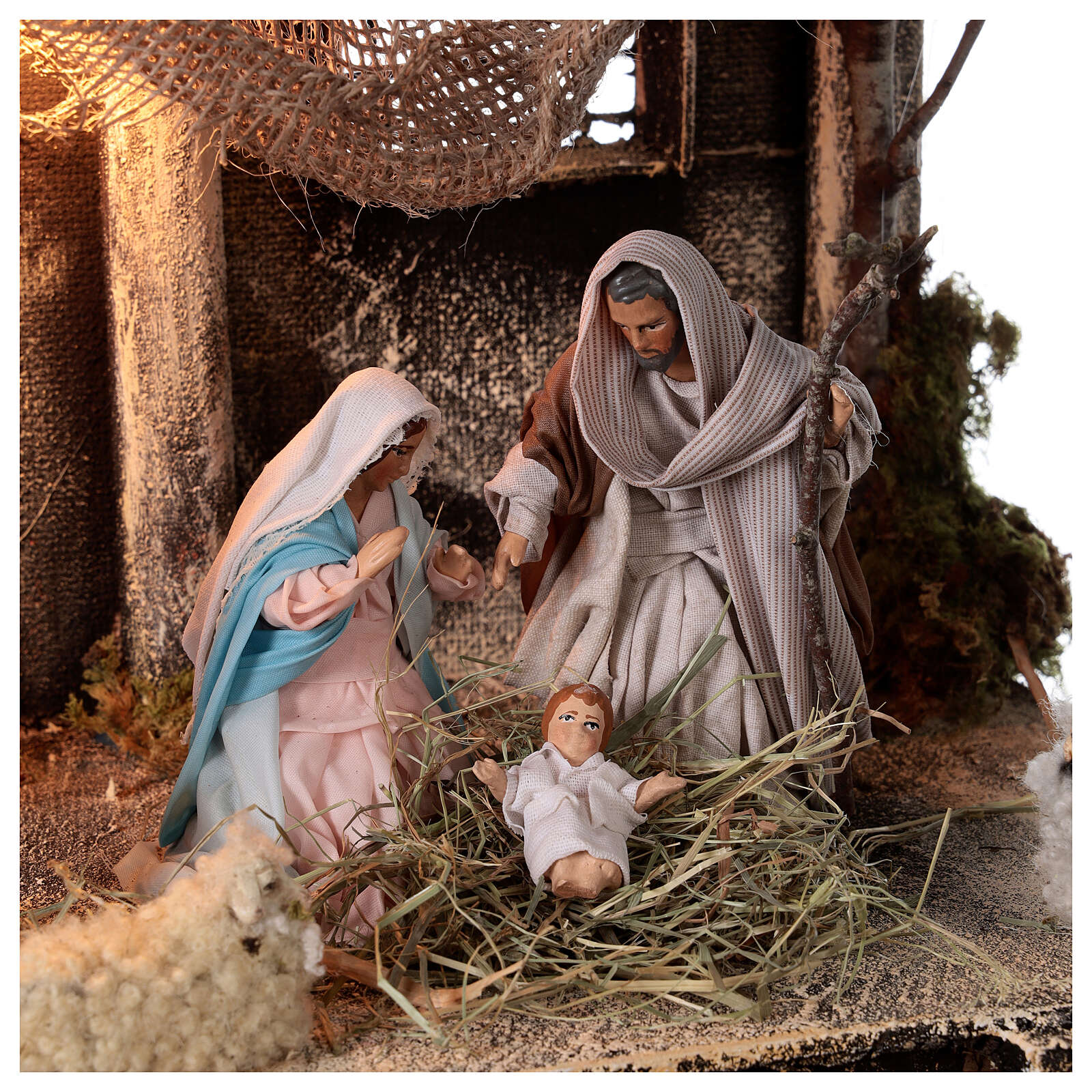 Nativity stable statues 12 cm jute roof Neapolitan nativity online