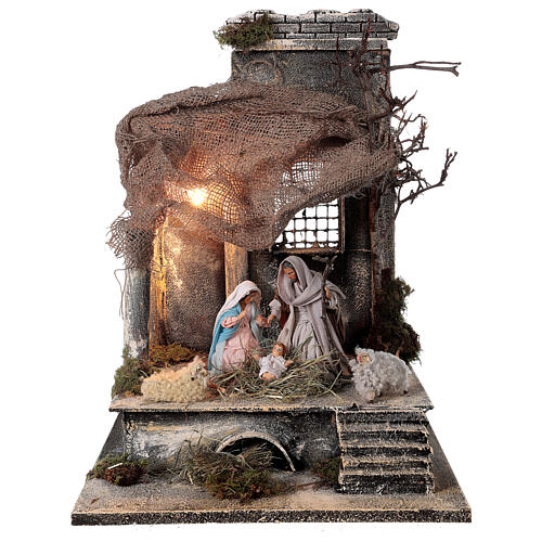 Nativity stable statues 12 cm jute roof Neapolitan nativity 30x30x35 cm 1