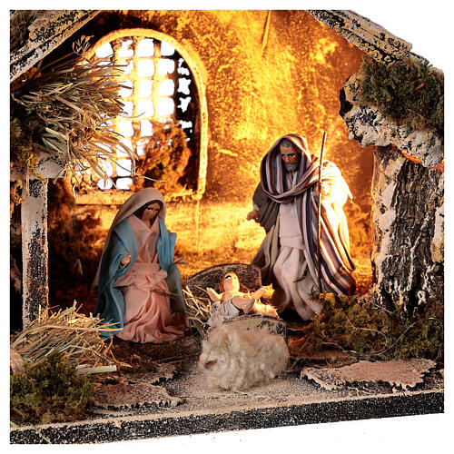 Stable with Holy Family set 8 cm window Neapolitan nativity 20x30x20 cm 2